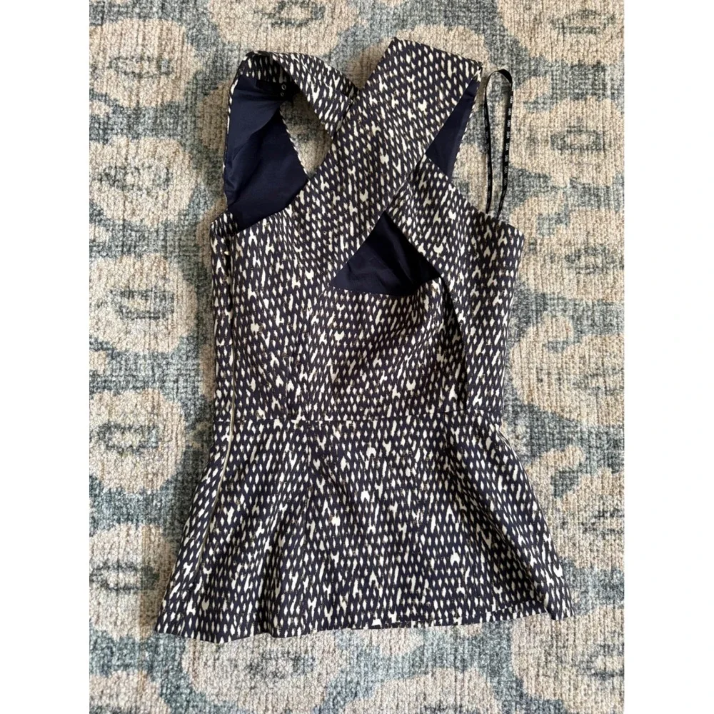 SABA Basketweave Print Halter Neck Cross Back Tank Top‎ Sz 6 Excellent Condition - Picture 2 of 4